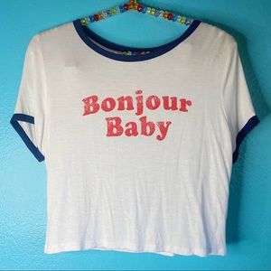 Forever 21 “Bonjour Baby” ringer crop top